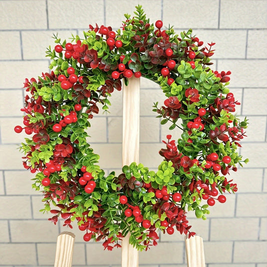 Charming 17.72" Christmas Wreath with Red Eucalyptus Berries - Perfect for Front Door, Fireplace & Window Decor | Indoor/Outdoor Holiday Centerpiece