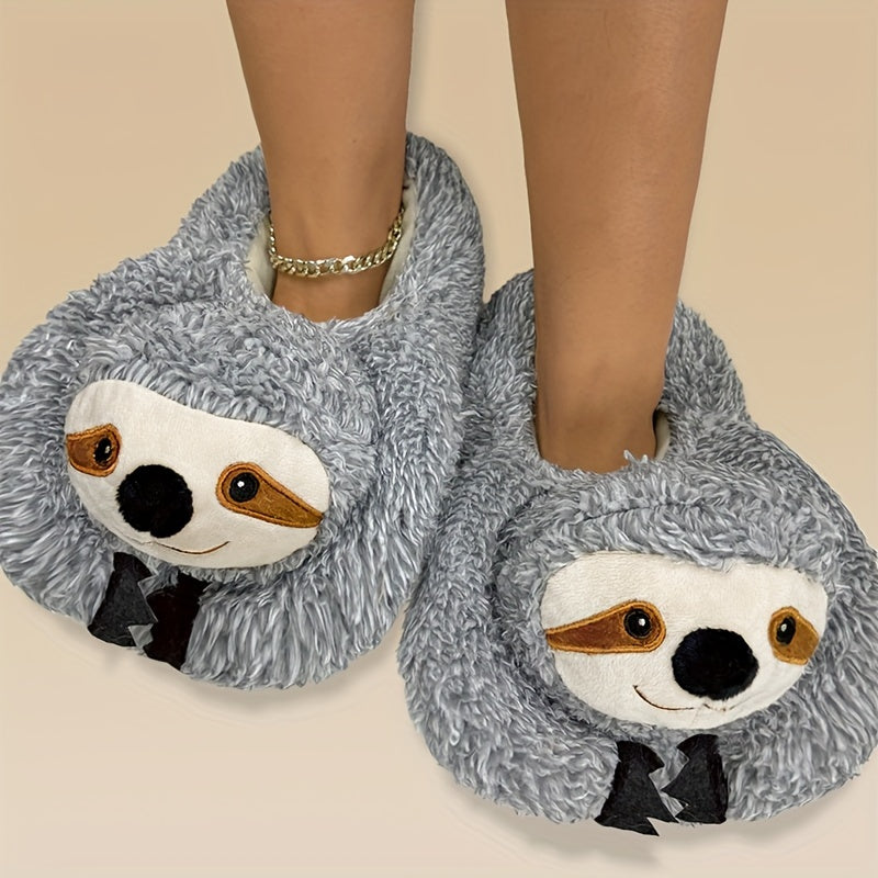 Cute Cartoon Sloth Plush Slippers - Soft Fuzzy Lined, Warm Cozy Indoor Home Shoes, Comfortable Slip-on Footwear for All Seasons - Novelty Fabric Upper, Cartoon Patterned, No Printing, Fabric Sole, and Insole