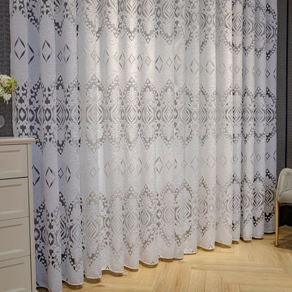 1pc Elegant European Style Jacquard Curtain For Home Decor - White Hollow Design For Bedroom, Office, Kitchen, Living Room, And Study