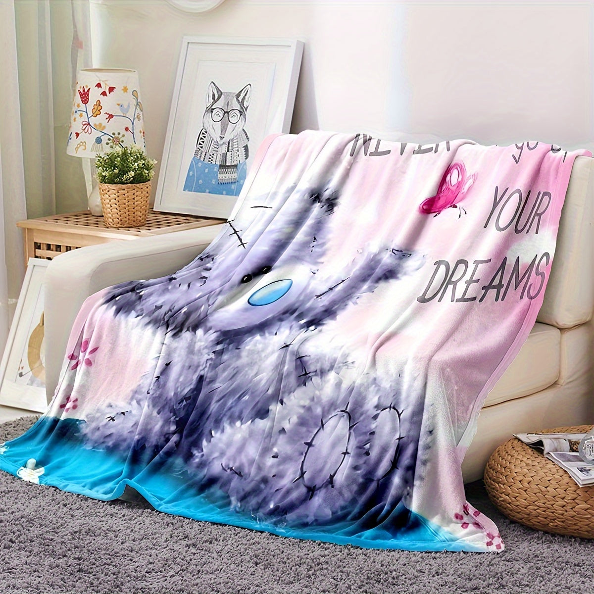 1pc Cute Bear Printing Flannel Throw Blanket Soft And Comfortable Autumn And Winter Bedroom Living Room Sofa Bed Office Nap Multi-purpose Lightweight Blanket Gift For Friends