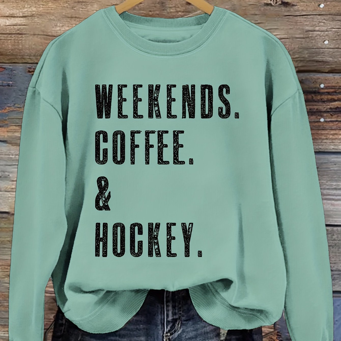 Fall Comfort Hockey Sweatshirt - Casual Women's Crew Neck Pullover, Easy-Care & Cozy Fit