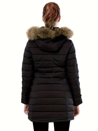 Ladies Long Down Hooded Jacket, Thickened Winter Packable Puffer Jacket, Windproof Warm Outwear Coat, Women's Clothing