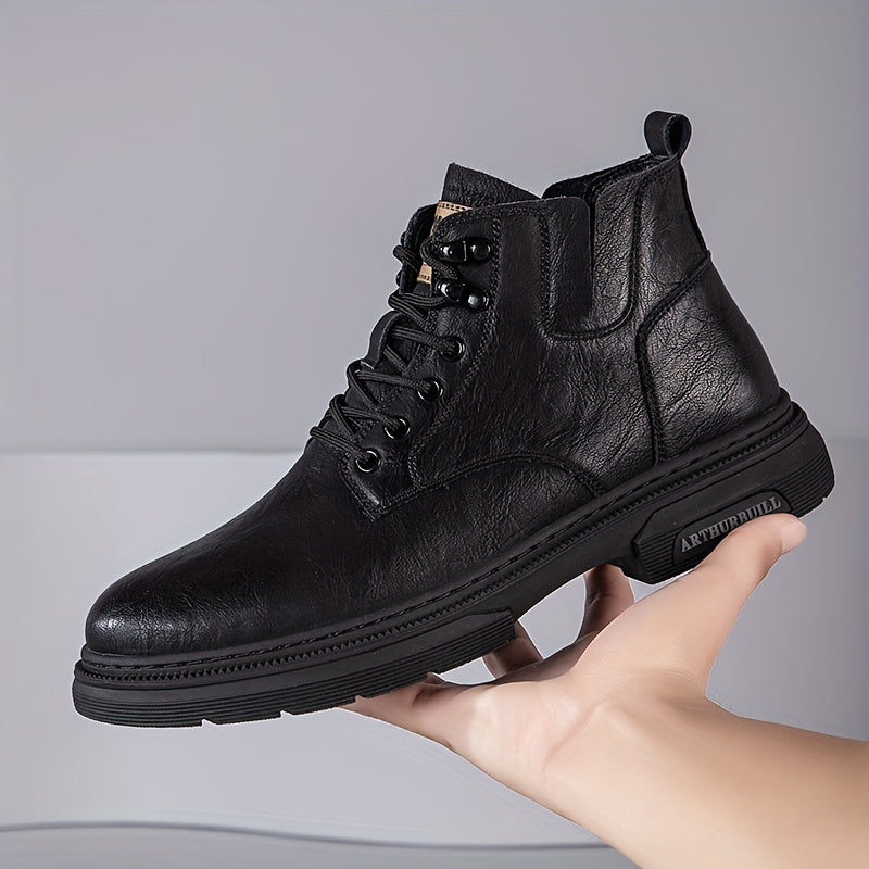 ARTHURBUILL Men'S Casual Streetwear Ankle Boots: Leather Upper, Rubber Sole, Lace-Up Closure, Suitable for Hiking & Outdoor Activities