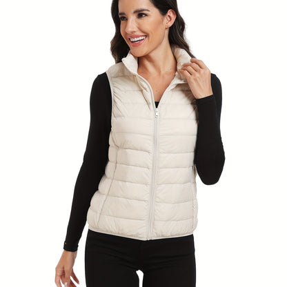 Womens Ultra-Light Stand Collar Puffer Jacket Vest - Insulated Down Fill for Warmth & Style - Perfect Activewear