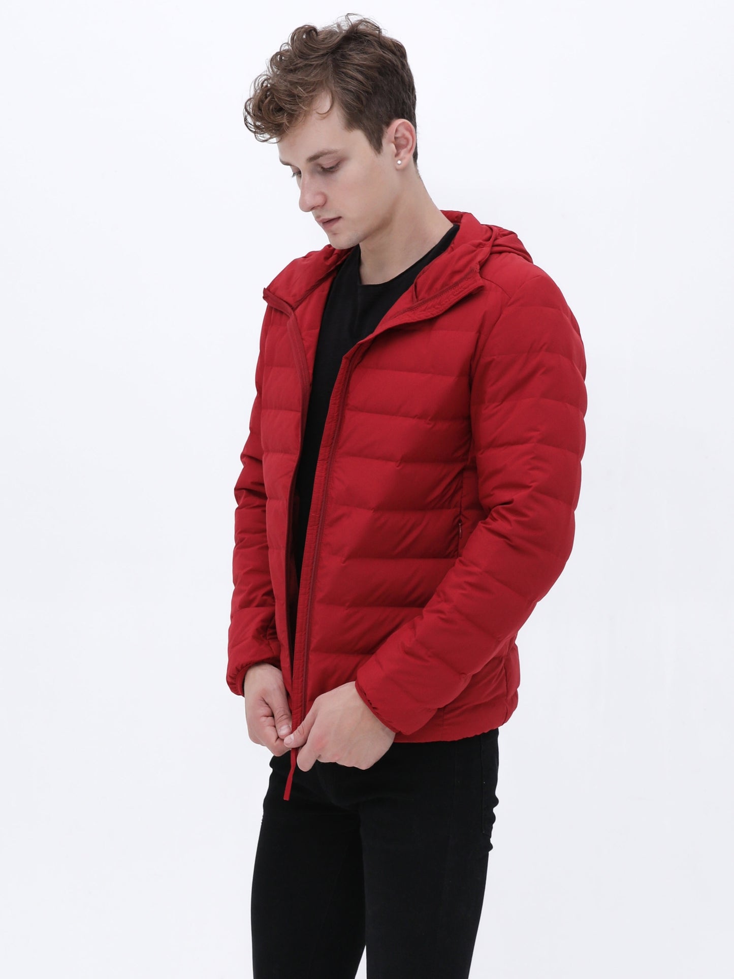 Warm Lightweight Puffer Hooded Jackets, Men's Casual Solid Color Classic Design Quilted Jacket For Fall Winter