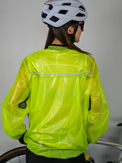 Women's Lightweight Windproof Quick-Dry Breathable Cycling Rain Jacket, Sporty Style, Transparent with Reflective Elements, Outdoor Activewear