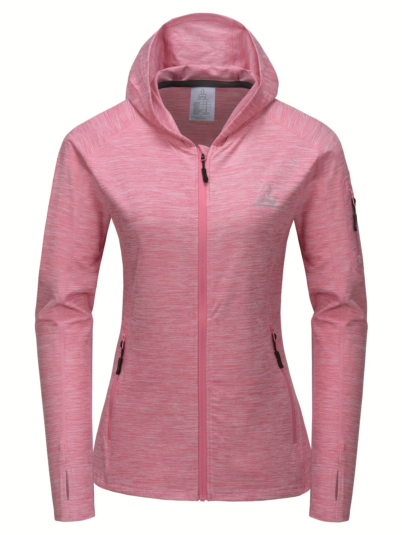 Womens Sporty Solid Hoodie Jacket - Full-zip, Long Sleeve,Athletic Fit with Zippered Pockets for Stylish Training, Workout, and Running Outfits