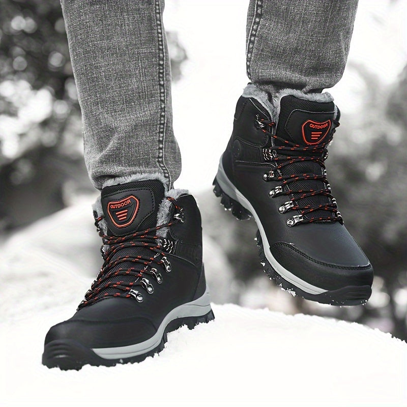 Mens Premium High Top Snow Boots - Fashionable Sturdy Design, Ultra-Warm Plush Lining, Comfy Non-Slip Lace Up, Durable Shoes for Mens Winter Wear