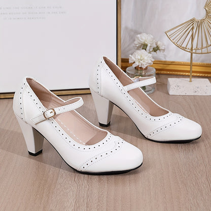 Elegant Two-Tone Mary-Jane Pumps: Comfortable Kitten Heels with Unique Embroidery, Perfect for Any Season & Occasion