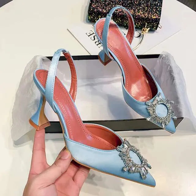 Star Style Colorful Women Pumps Fashion Rhinestones Stiletto High Heels Party Summer Slingbacks Wedding Shoes Kq8