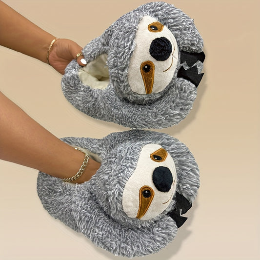 Cute Cartoon Sloth Plush Slippers - Soft Fuzzy Lined, Warm Cozy Indoor Home Shoes, Comfortable Slip-on Footwear for All Seasons - Novelty Fabric Upper, Cartoon Patterned, No Printing, Fabric Sole, and Insole