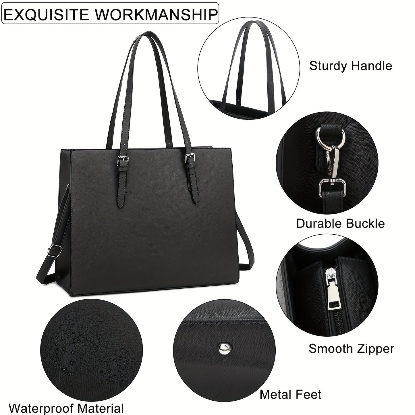 Women's PU Faux Leather Tote Bag with Shoulder Strap & Zipper Inner - Top Handle Satchel Handbag