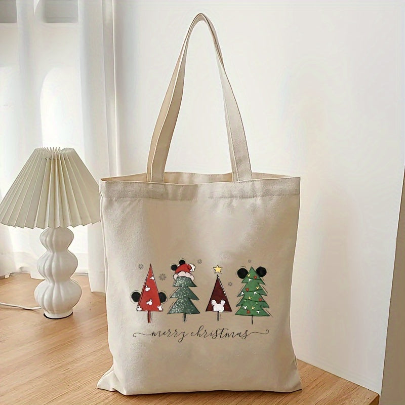 1pc Xmas Decoration Tote Bag, Christmas Tree Pattern Shopping Bag, Reusable Shopper Merry Christmas Trendy Bag Gift For Girls