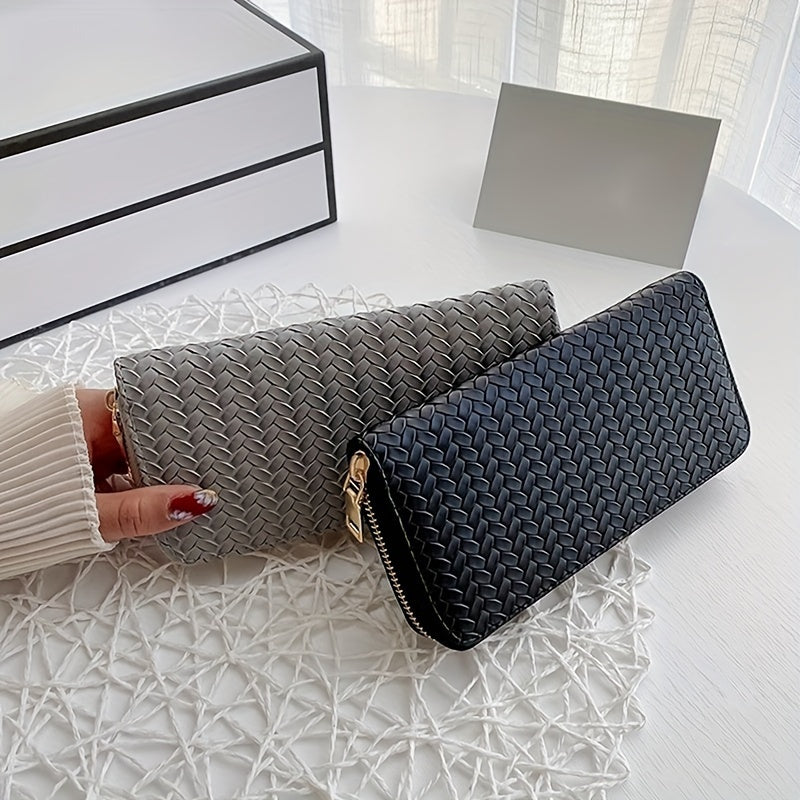 Luxury Long Wallet Clutch Bag - Zipper-Around Closure, Faux Leather Lining, Solid Color Design, PU Material, Coin Purse with Money Clip - Stylish and Practical Accessory for Women