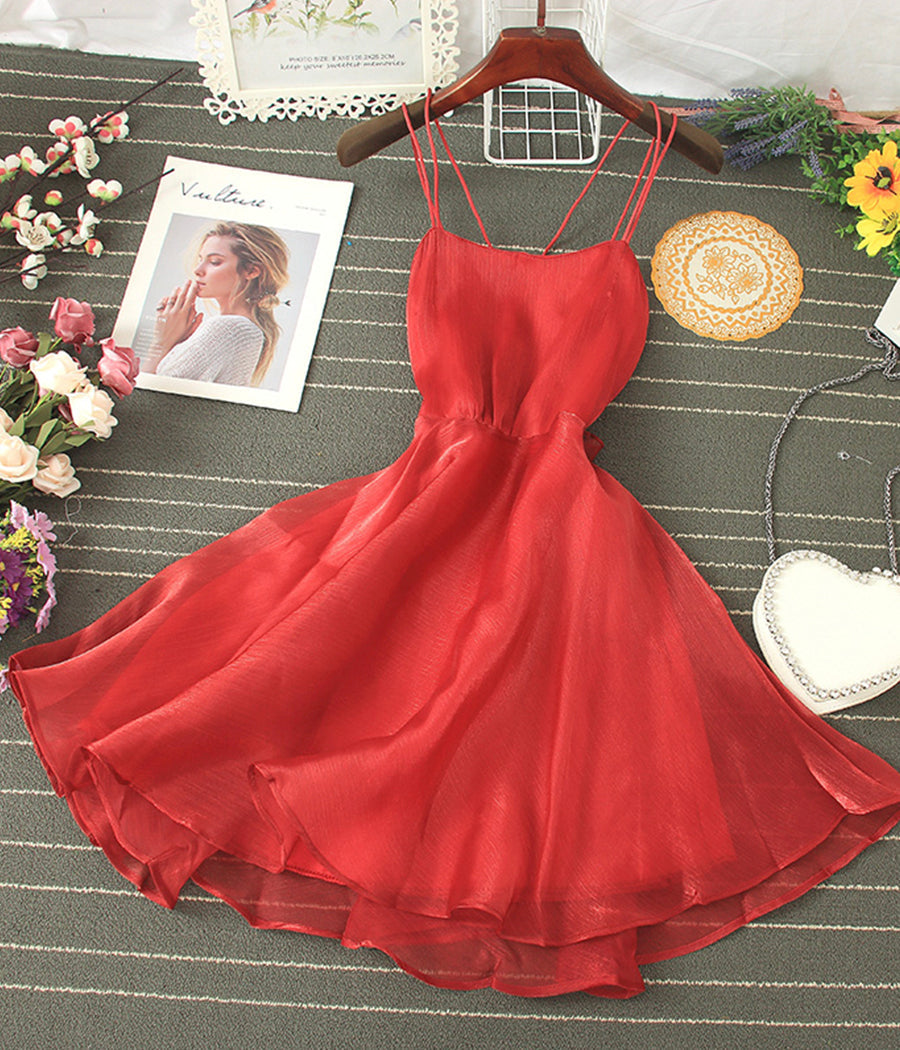 VAKKV Cute Tulle Backless Short Dress Mini Dress P343