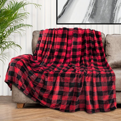 1pc Flannel Fleece Throw Blanket For Couch Black And Red Plaid Blanket Fuzzy Cozy Comfy Super Soft Fluffy Plush Checkered Blanket For Bed Sofa For Christmas