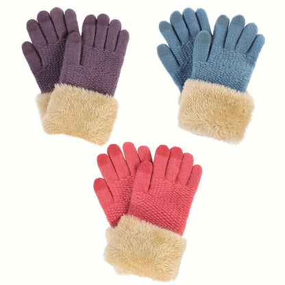 Winter Gloves 3 Pack Touchscreen Winter Solid Knit Mitten