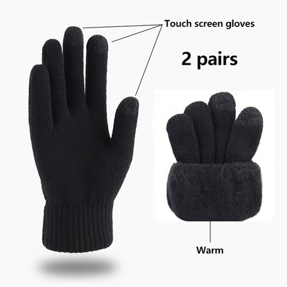 1/2pairs Minimalist Black Knit Gloves Set Short Split Finger Stretchy Gloves Autumn Winter Unisex Coldproof Warm Touch Screen Gloves