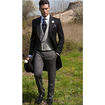 Custom Made Newest Groom Tuxedos Peak Lapel Men's Suit Morning Style Groomsman/Bridegroom Wedding/Prom Suits (Jacket+Pants+Tie+Vest) J828