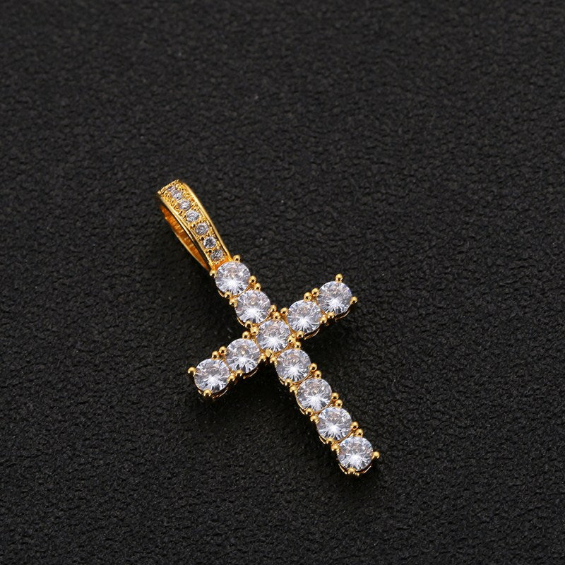 VAKKV Cross-Border Supply European Hip Hop Cross Pendant Micro-Inlaid Large Zircon Necklace Trendy Men's Ornament Bling