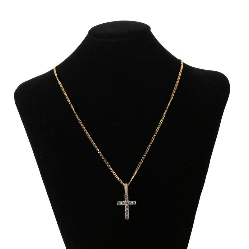 VAKKV Cross-Border Supply European Hip Hop Cross Pendant Micro-Inlaid Large Zircon Necklace Trendy Men's Ornament Bling