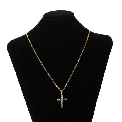 vakkv  Cross-Border Supply HOTan Hip Hop Cross Pendant Micro-Inlaid Large Zircon Necklace Trendy Men's Ornament Bling