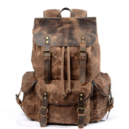 Casual Student Shiralee Retro Backpack Drawstring Men's Oil Wax Canvas Bag European and American Fashion Oblique Travel Backpack