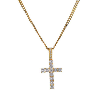 VAKKV Cross-Border Supply European Hip Hop Cross Pendant Micro-Inlaid Large Zircon Necklace Trendy Men's Ornament Bling