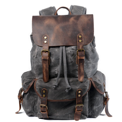 Casual Student Shiralee Retro Backpack Drawstring Men's Oil Wax Canvas Bag European and American Fashion Oblique Travel Backpack