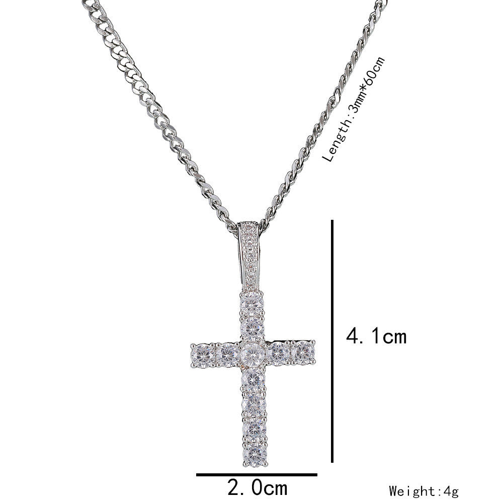 VAKKV Cross-Border Supply European Hip Hop Cross Pendant Micro-Inlaid Large Zircon Necklace Trendy Men's Ornament Bling