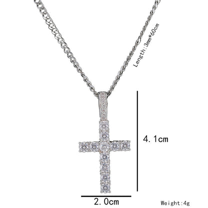 VAKKV Cross-Border Supply European Hip Hop Cross Pendant Micro-Inlaid Large Zircon Necklace Trendy Men's Ornament Bling