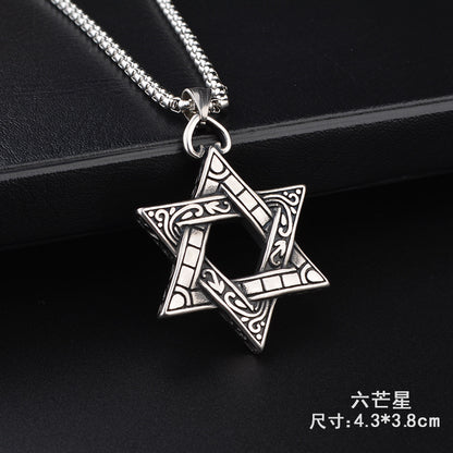 Trendy Titanium Steel Necklace Men's and Women's TikTok Disco Hip Hop Six-Pointed Star Pendant Sweater Chain Minimalist Hip Hop Ornament Wholesale