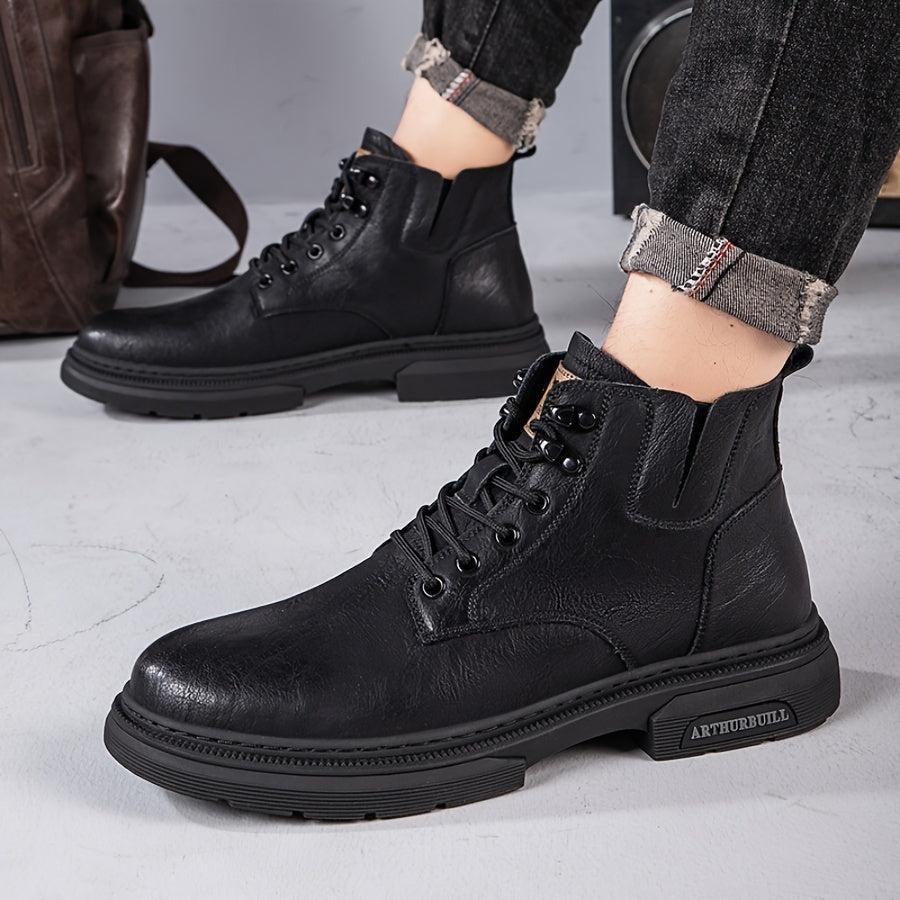 ARTHURBUILL Men'S Casual Streetwear Ankle Boots: Leather Upper, Rubber Sole, Lace-Up Closure, Suitable for Hiking & Outdoor Activities