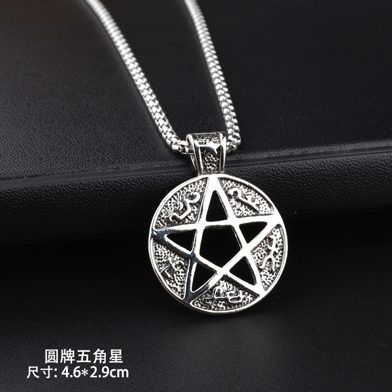 Trendy Titanium Steel Necklace Men's and Women's TikTok Disco Hip Hop Six-Pointed Star Pendant Sweater Chain Minimalist Hip Hop Ornament Wholesale