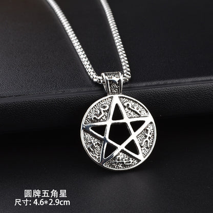 Trendy Titanium Steel Necklace Men's and Women's TikTok Disco Hip Hop Six-Pointed Star Pendant Sweater Chain Minimalist Hip Hop Ornament Wholesale