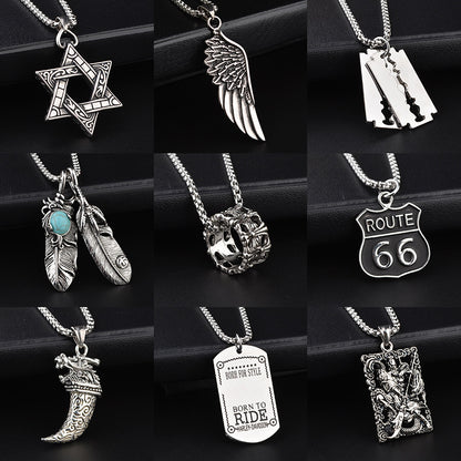 Trendy Titanium Steel Necklace Men's and Women's TikTok Disco Hip Hop Six-Pointed Star Pendant Sweater Chain Minimalist Hip Hop Ornament Wholesale