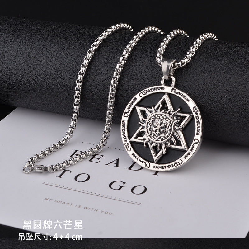 Trendy Titanium Steel Necklace Men's and Women's TikTok Disco Hip Hop Six-Pointed Star Pendant Sweater Chain Minimalist Hip Hop Ornament Wholesale