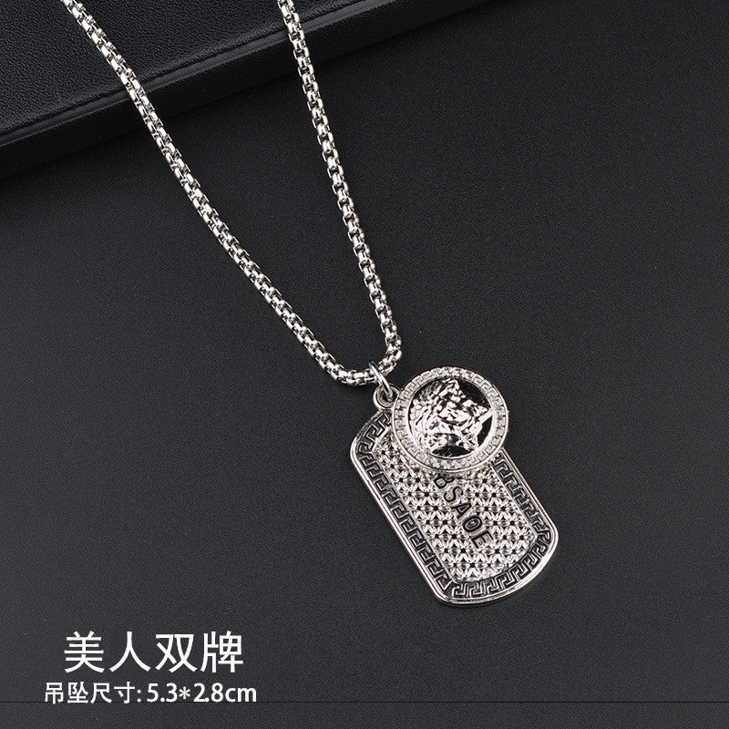 Trendy Titanium Steel Necklace Men's and Women's TikTok Disco Hip Hop Six-Pointed Star Pendant Sweater Chain Minimalist Hip Hop Ornament Wholesale