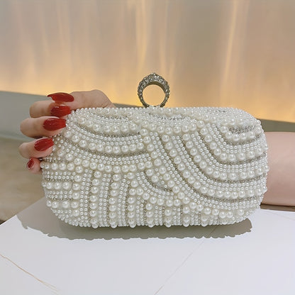 Dazzling Pearl Rhinestone Evening Clutch - Sparkling Glamorous Bag for Chic Weddings, Parties & Proms - Perfect for Carnaval and Music Festivals