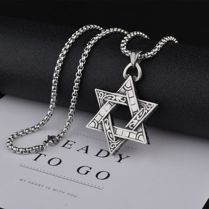 Trendy Titanium Steel Necklace Men's and Women's TikTok Disco Hip Hop Six-Pointed Star Pendant Sweater Chain Minimalist Hip Hop Ornament Wholesale