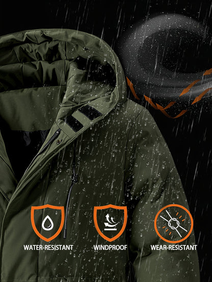 Winter Thickened Medium-Long Warm And Cold-Proof Hooded Drawstring Large Pockets Windproof And Waterproof Men'S Imitation Down Jacket Cotton Coat