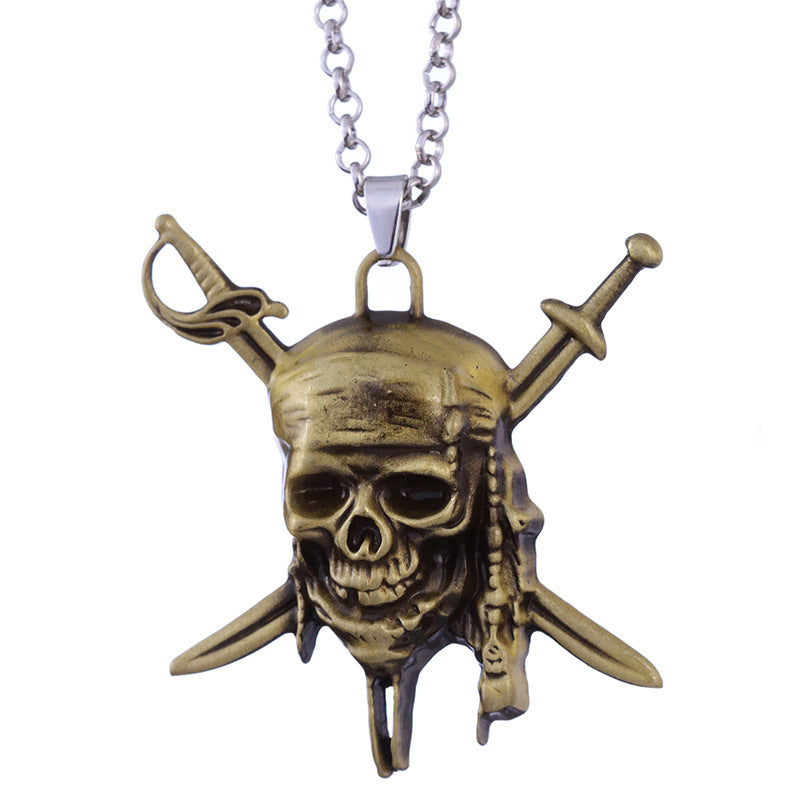 vakkv Cross-Border Hot Sale Pirates Of The Caribbean Captain Jack Skull Pendant Necklace Factory Direct Sales