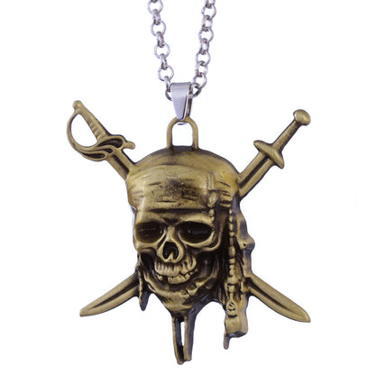 vakkv Cross-Border Hot Sale Pirates Of The Caribbean Captain Jack Skull Pendant Necklace Factory Direct Sales