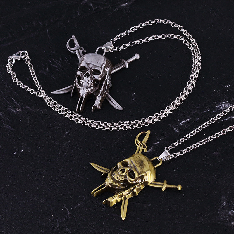 vakkv Cross-Border Hot Sale Pirates Of The Caribbean Captain Jack Skull Pendant Necklace Factory Direct Sales