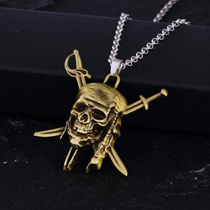 vakkv Cross-Border Hot Sale Pirates Of The Caribbean Captain Jack Skull Pendant Necklace Factory Direct Sales