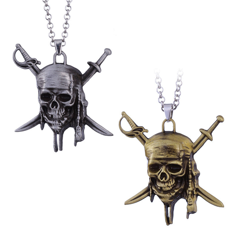 vakkv Cross-Border Hot Sale Pirates Of The Caribbean Captain Jack Skull Pendant Necklace Factory Direct Sales