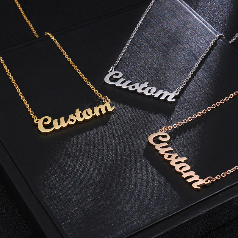 [Private Customization] Stainless Steel Name Necklace Electroplated Real Gold English Letter Bracelet Ear Studs Cross-Border Hot Sale