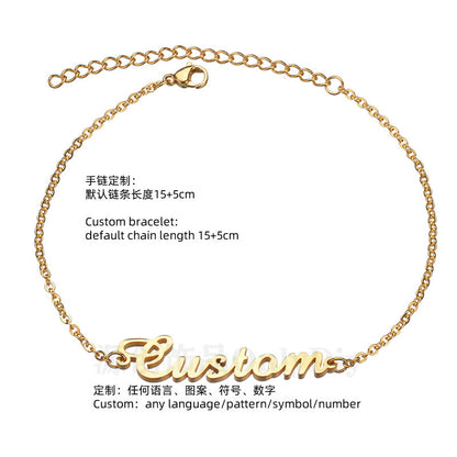 [Private Customization] Stainless Steel Name Necklace Electroplated Real Gold English Letter Bracelet Ear Studs Cross-Border Hot Sale