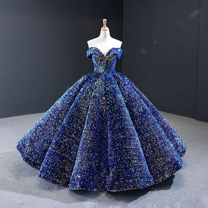 European and American Foreign Trade Bridal Wedding Dress Female  Color Change Sequins Ball Performance Costume off-Shoulder Pettiskirt Adult