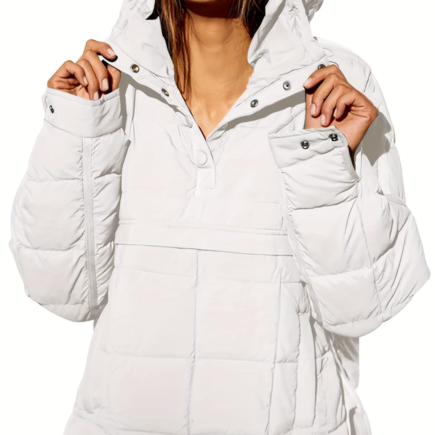 Ultra-Warm Down Puffy Coat - Women's Long Sleeve Hoodie with Button Front, Casual Pockets, and Water-Resistant Design for Fall & Winter - Soft, Lightweight, and Comfortable Clothing